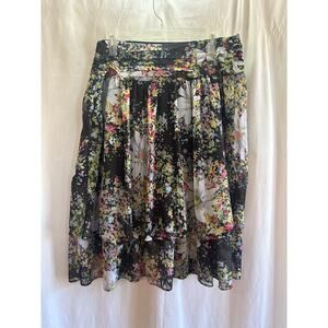 R.Q.T Black Floral Tiered Skirt – Size 16 – Sheer Overlay – Lined